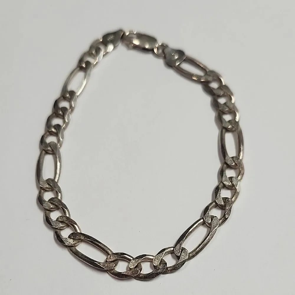 Mens Italian Figaro Chain Sterling Silver 925 Bracelet 8.25 Inches